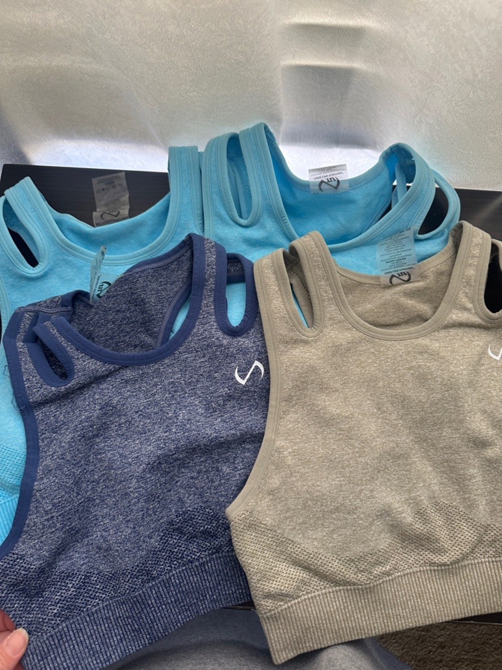 Women’s Seamless Racerback Crop Tank Top - Blue, Navy & Taupe